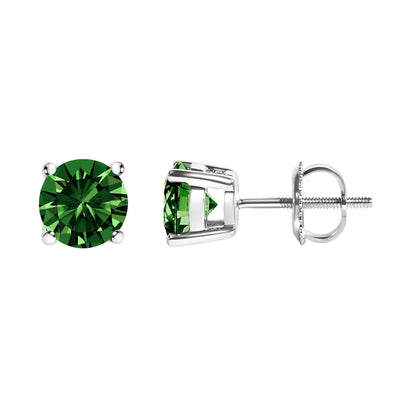 Earrings 14K white gold lab-grown green diamond studs set of 3; round and square-cut stones on Tampa Home & Garden Store