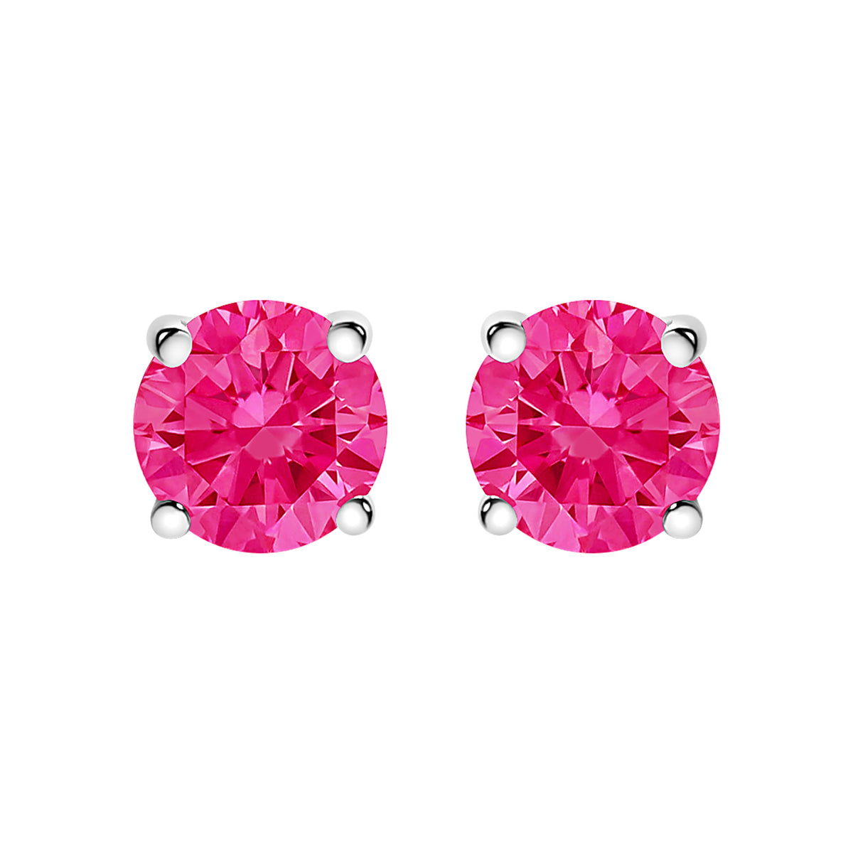 14K white gold pink diamond stud earrings with 4-prong settings, round pink stones, pair on Tampa Home & Garden Store