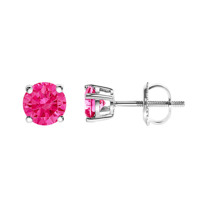 14K White Gold Pink Diamond Earrings, 1.0 cttw, lab-grown, round brilliant, 4-prong solitaire on Tampa Home & Garden Store