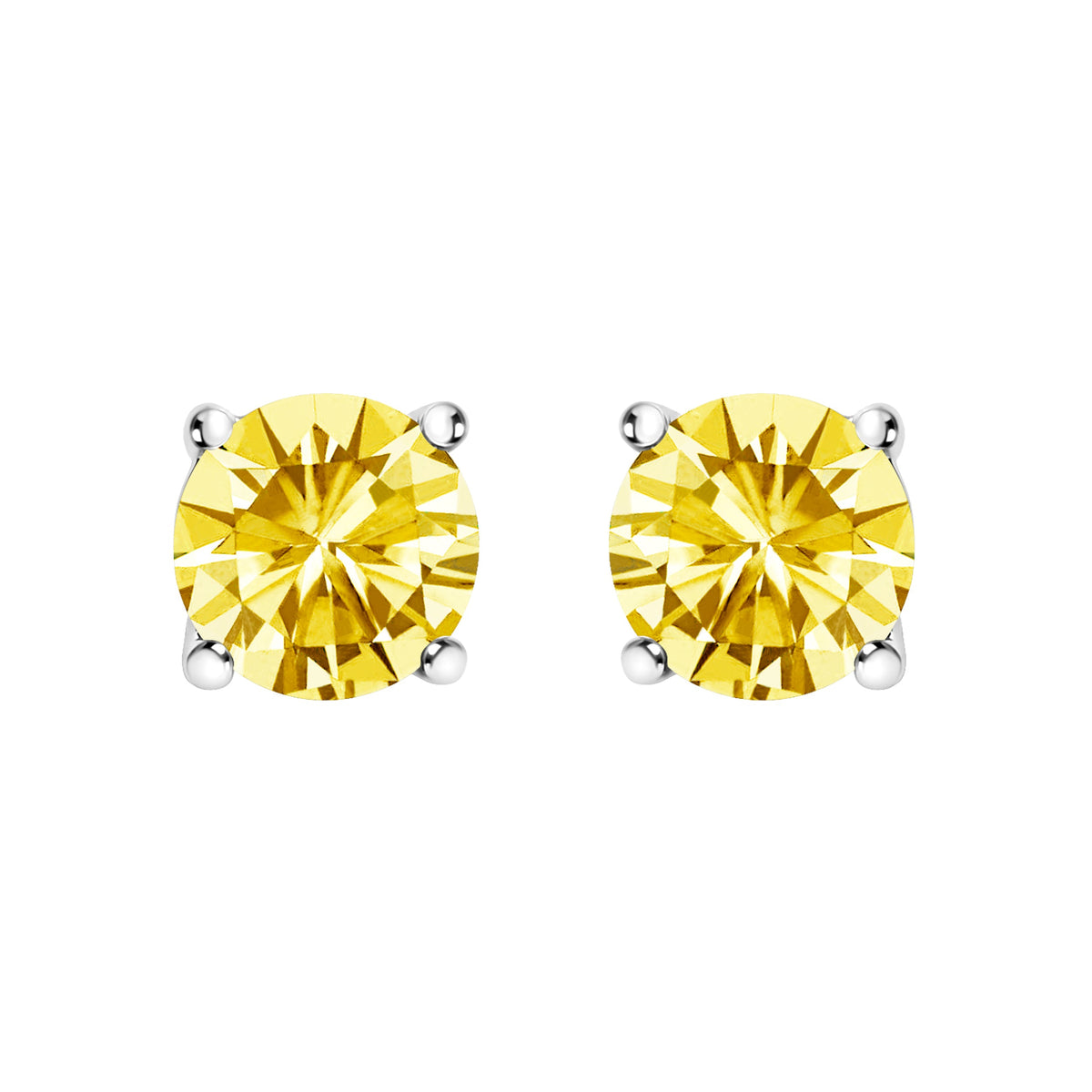 14K white gold lab-grown yellow diamond solitaire stud earrings VS2-SI1 pair on Tampa Home & Garden Store