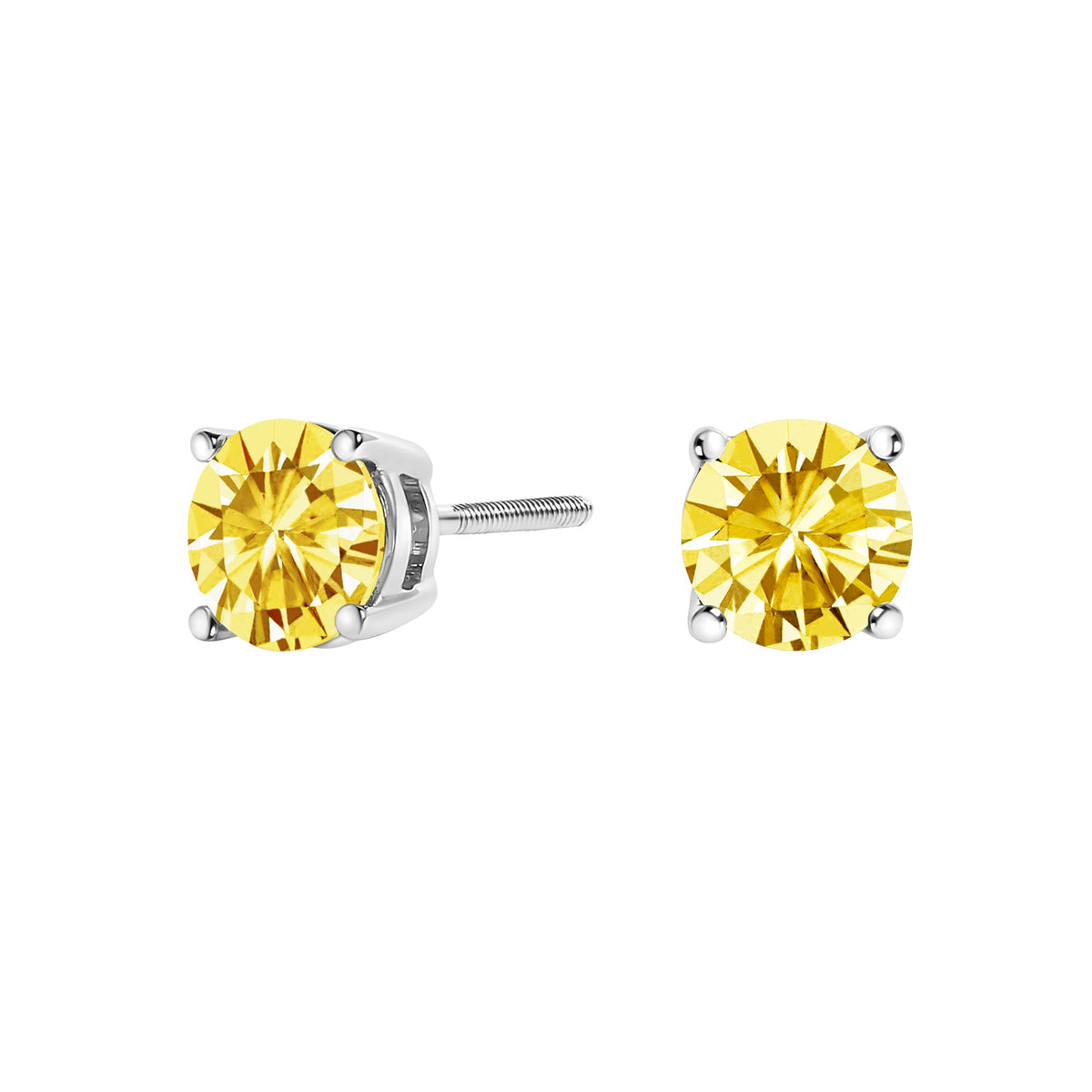 14K white gold lab-grown yellow diamond solitaire stud earrings pair 1.0 cttw VS2-SI1 on Tampa Home & Garden Store