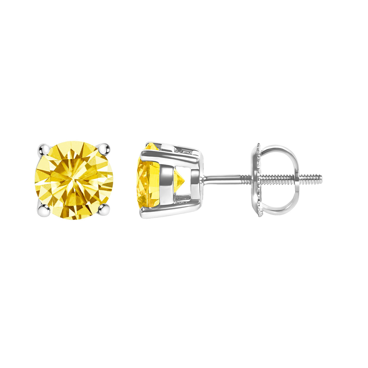 14K white gold lab-grown yellow diamond solitaire stud earrings with screw-back on Tampa Home & Garden Store