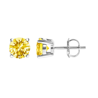 14K white gold lab-grown yellow diamond solitaire stud earrings with screw-back on Tampa Home & Garden Store