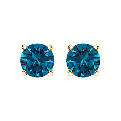 Blue lab-grown diamond stud earrings with gold prong settings, pair on Tampa Home & Garden Store