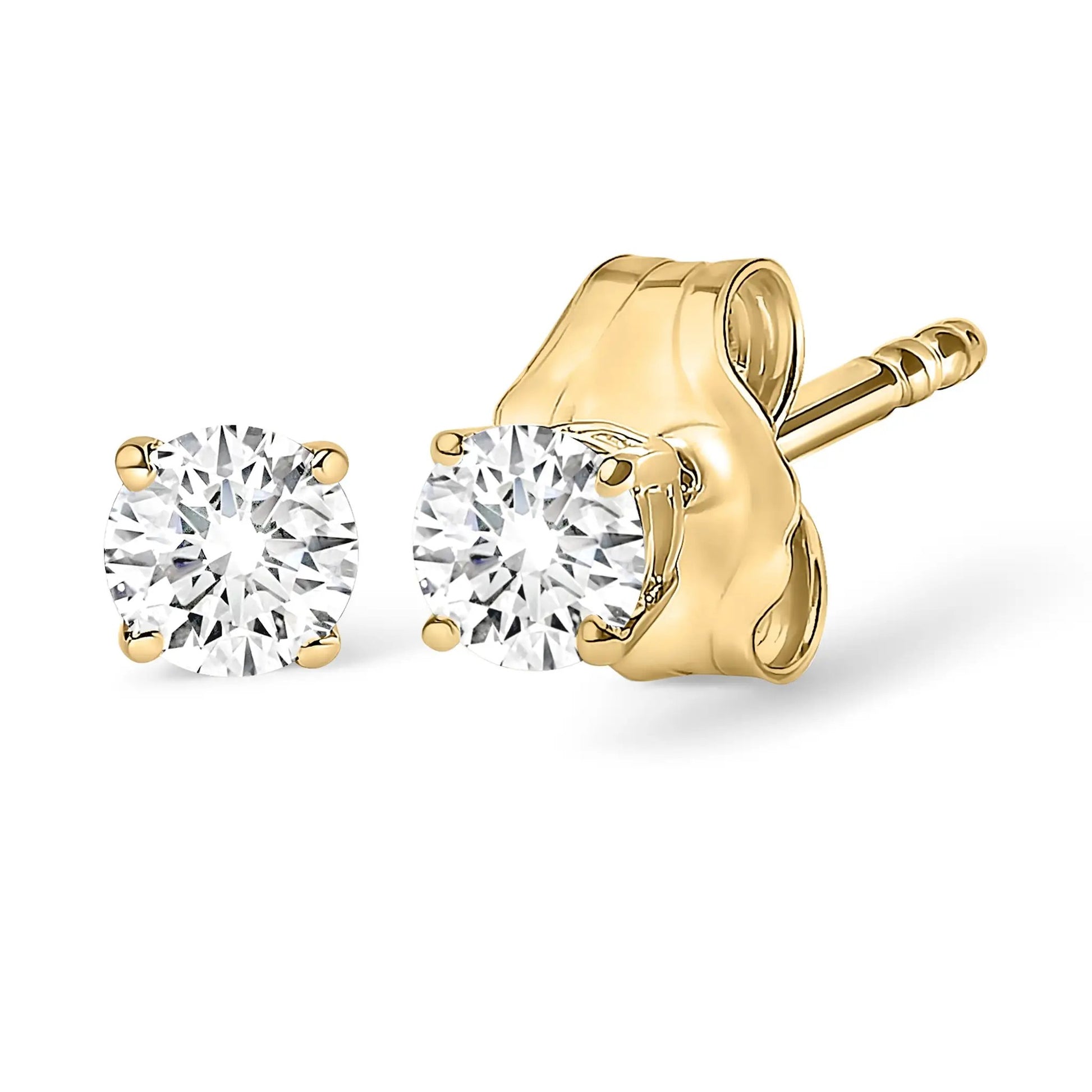 Pair of 14K yellow gold lab-grown diamond solitaire stud earrings, round brilliant, 1.0 cttw on Tampa Home & Garden Store