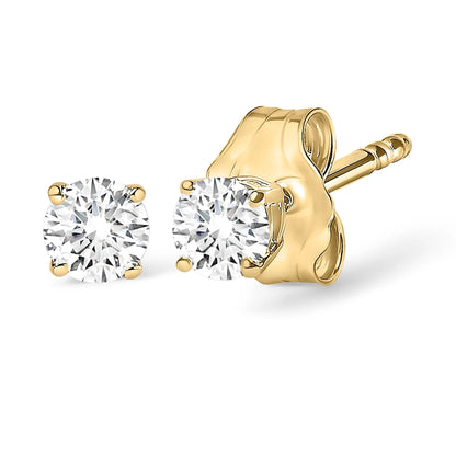 Pair of 14K yellow gold lab-grown diamond solitaire stud earrings, round brilliant, 1.0 cttw on Tampa Home & Garden Store