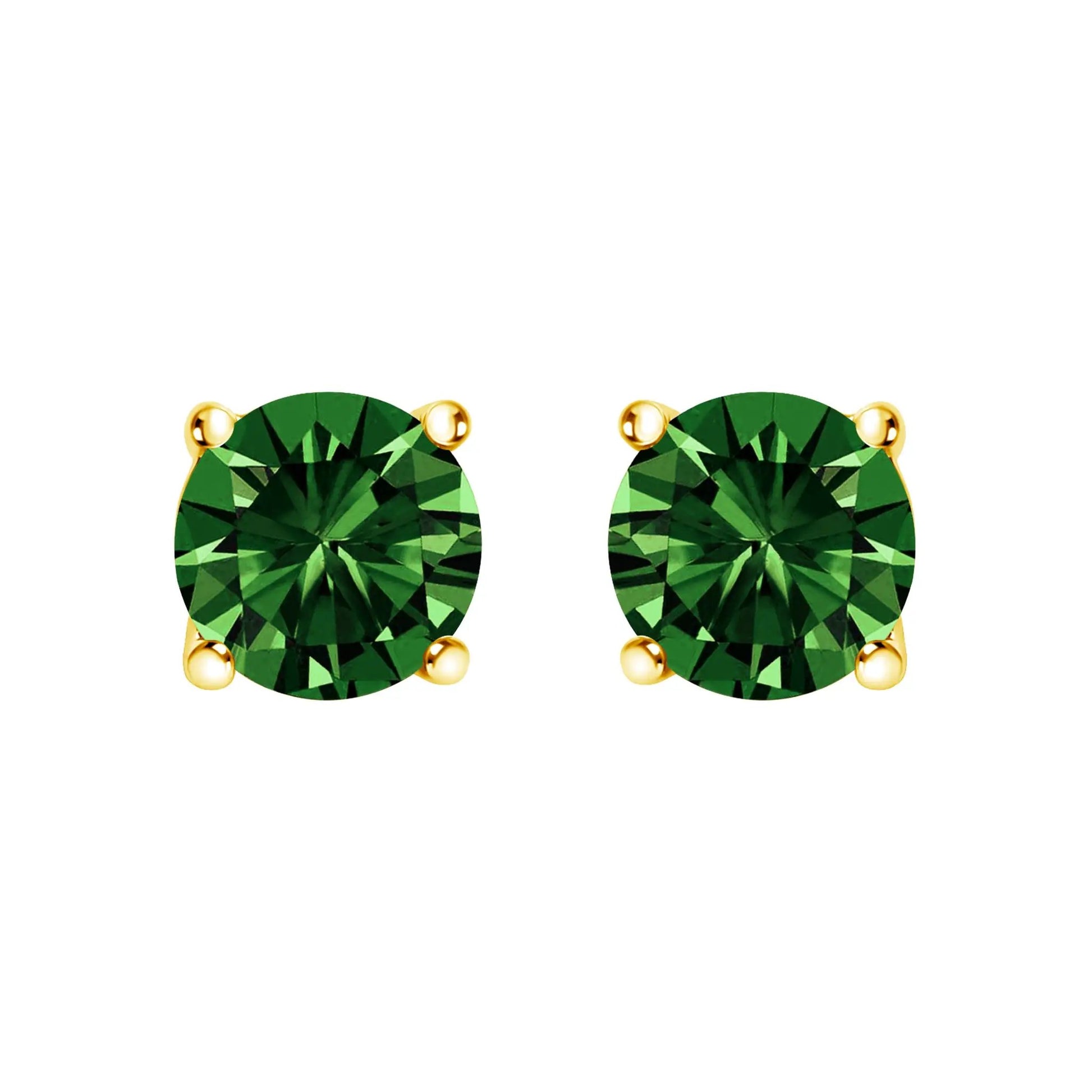 Earrings 14K white gold lab-grown green diamond solitaire studs, round green stones, pair on Tampa Home & Garden Store