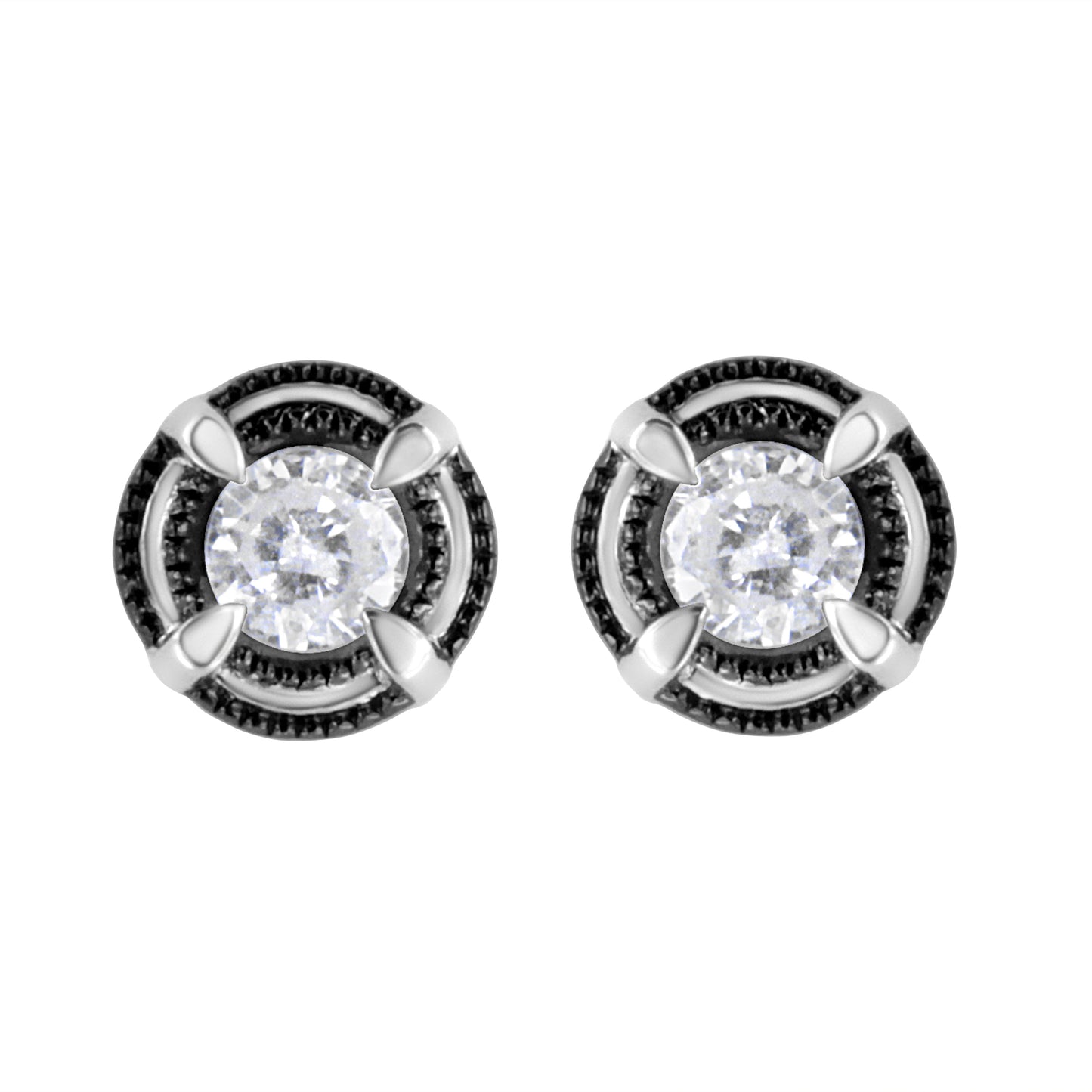 Diamond stud earrings black rhodium plated .925 halo setting pair on Tampa Home & Garden Store