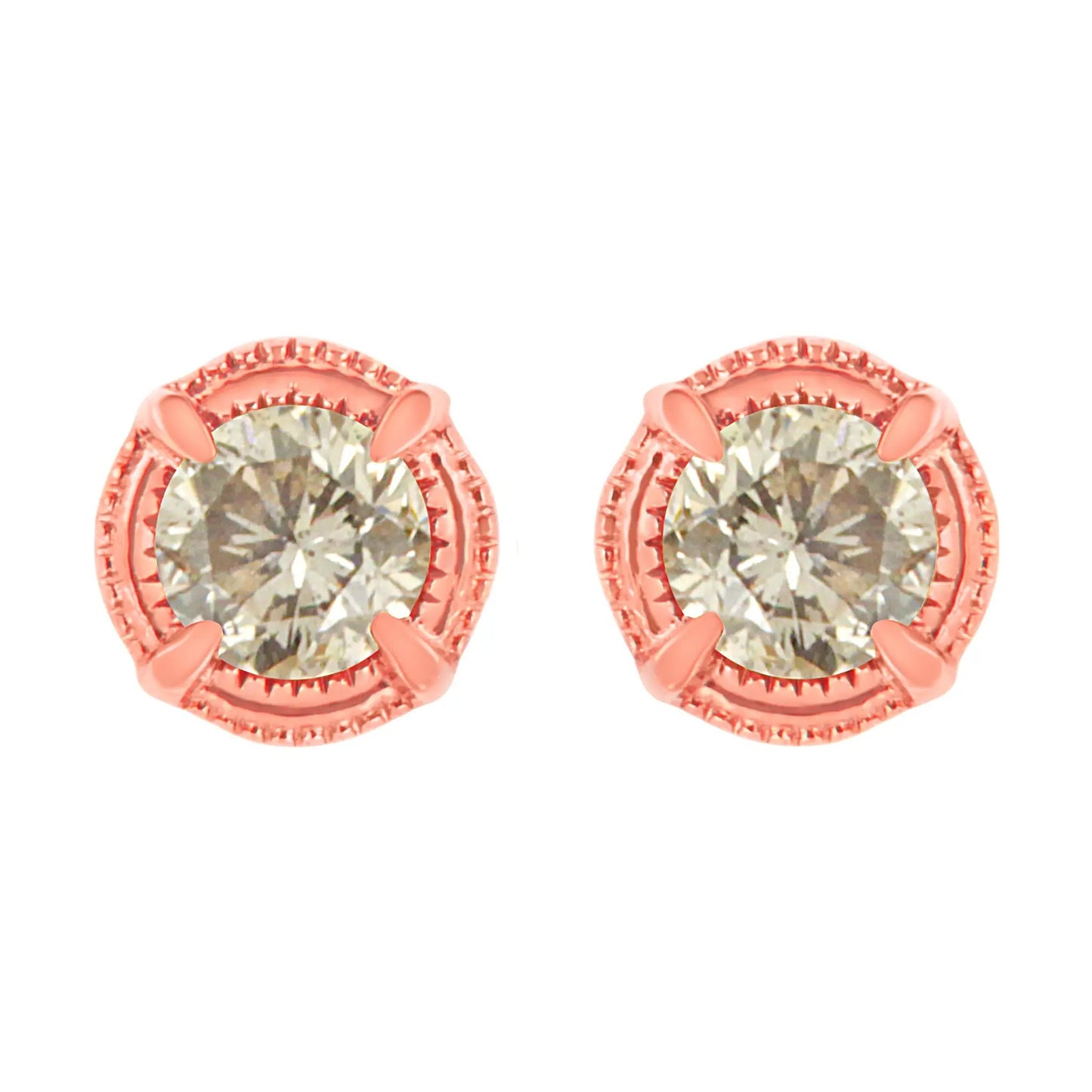 Rose gold plated 925 silver diamond stud earrings, 1.0 cttw, round diamonds, milgrain edge on Tampa Home & Garden Store