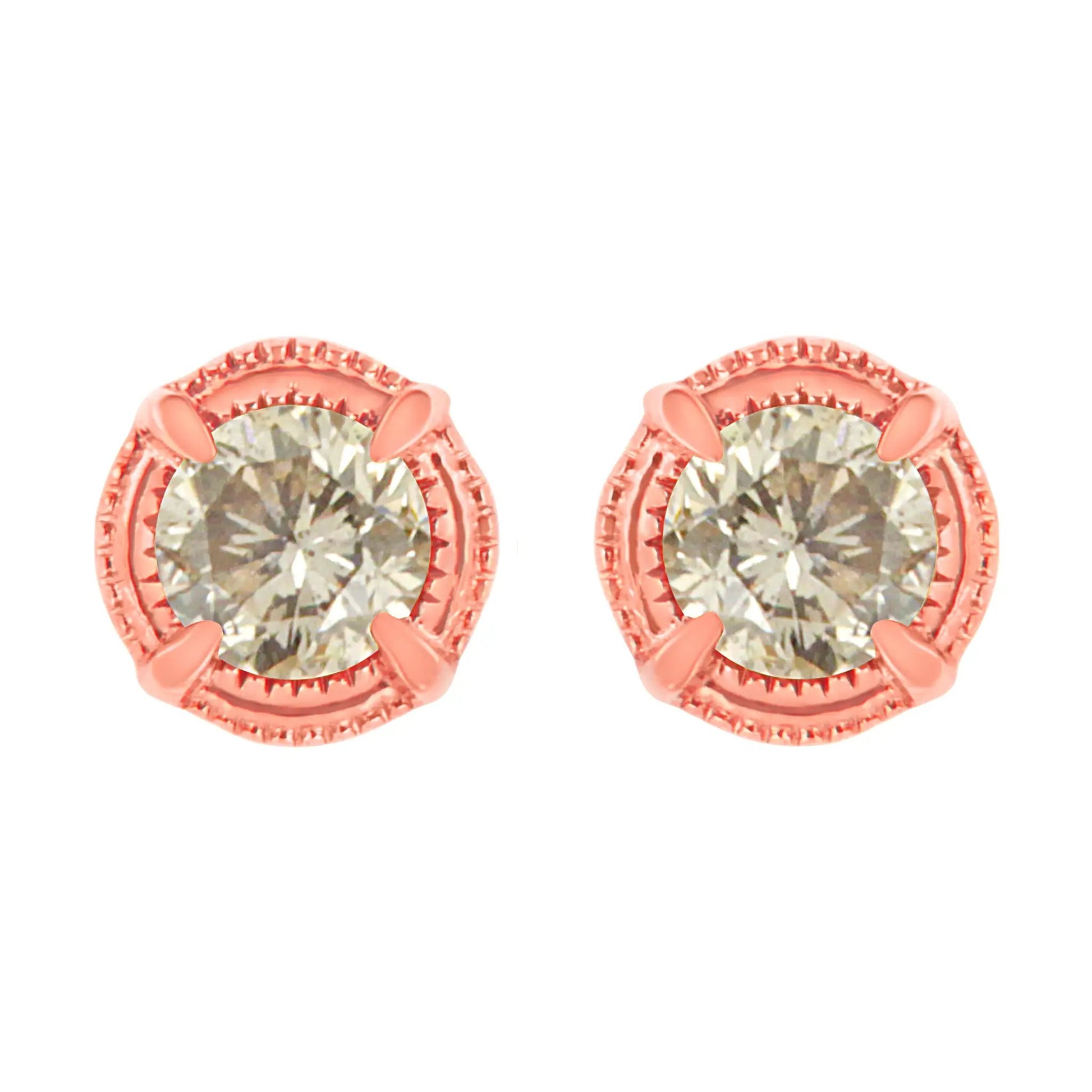 Rose gold plated 925 silver diamond stud earrings, 1.0 cttw, round diamonds, milgrain edge on Tampa Home & Garden Store