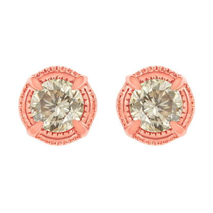 Rose gold plated 925 silver diamond stud earrings, 1.0 cttw, round diamonds, milgrain edge on Tampa Home & Garden Store