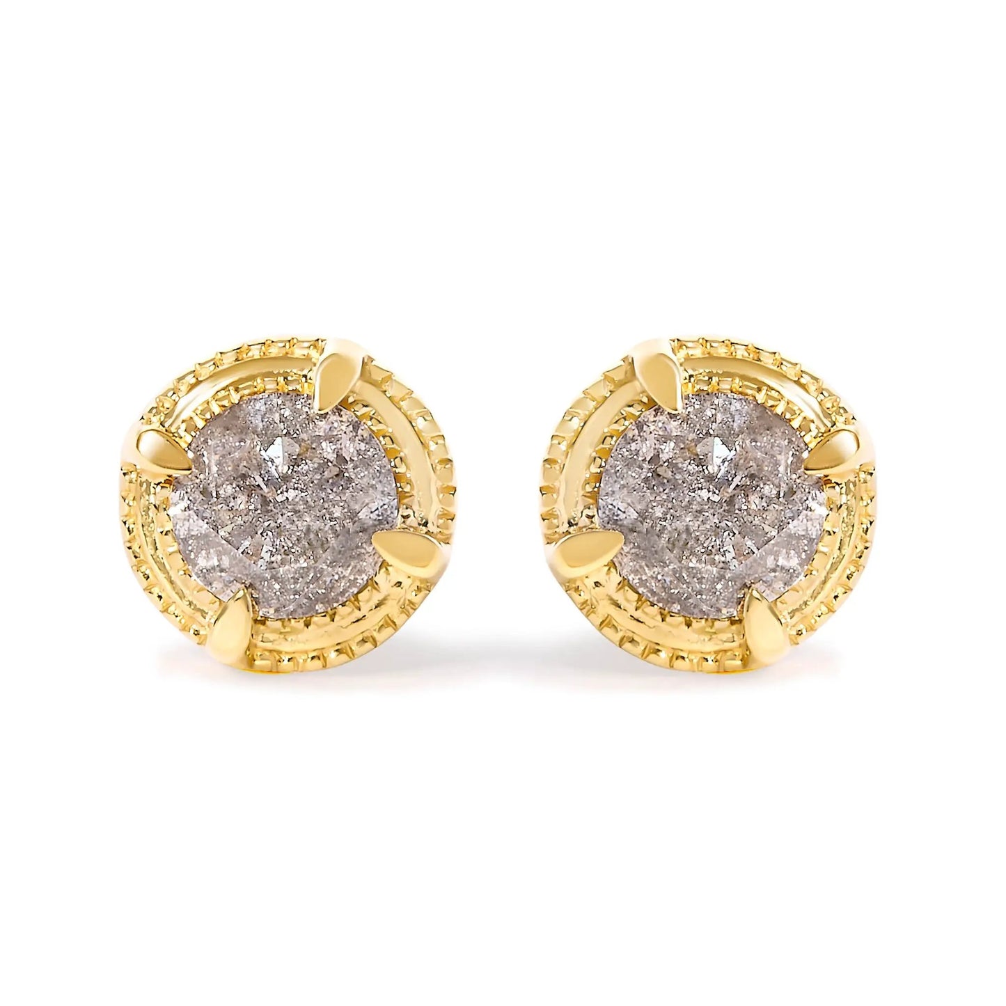 Pair of Diamond stud earrings, 1.0 Cttw, 14K yellow gold plated sterling silver, milgrain halo on Tampa Home & Garden Store
