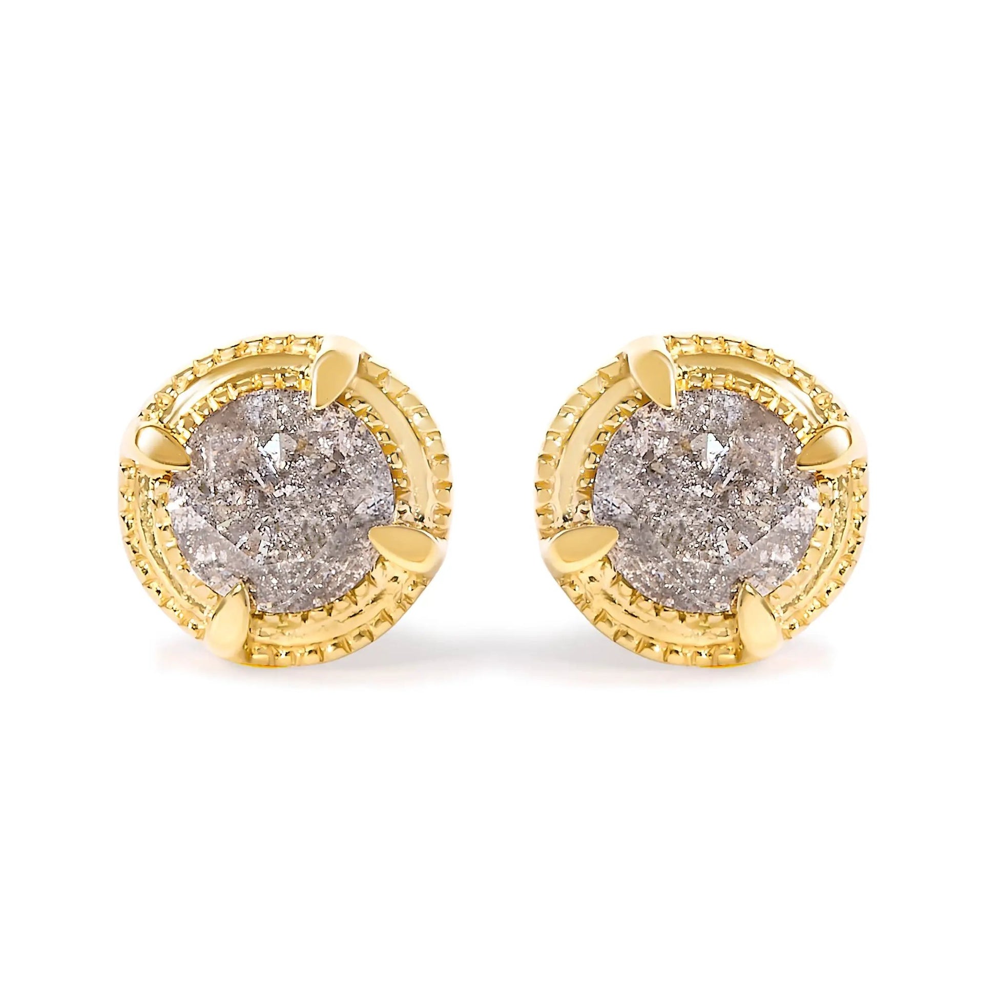 Pair of Diamond stud earrings, 1.0 Cttw, 14K yellow gold plated sterling silver, milgrain halo on Tampa Home & Garden Store