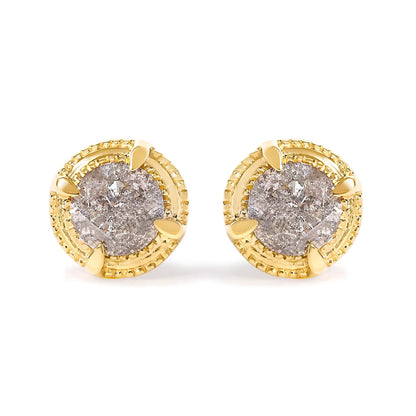 Pair of Diamond stud earrings, 1.0 Cttw, 14K yellow gold plated sterling silver, milgrain halo on Tampa Home & Garden Store