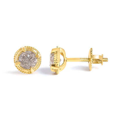 Earrings: 3-piece 14K yellow gold plated silver diamond stud milgrain, 1.0 cttw, K-L/I2-I3 on Tampa Home & Garden Store