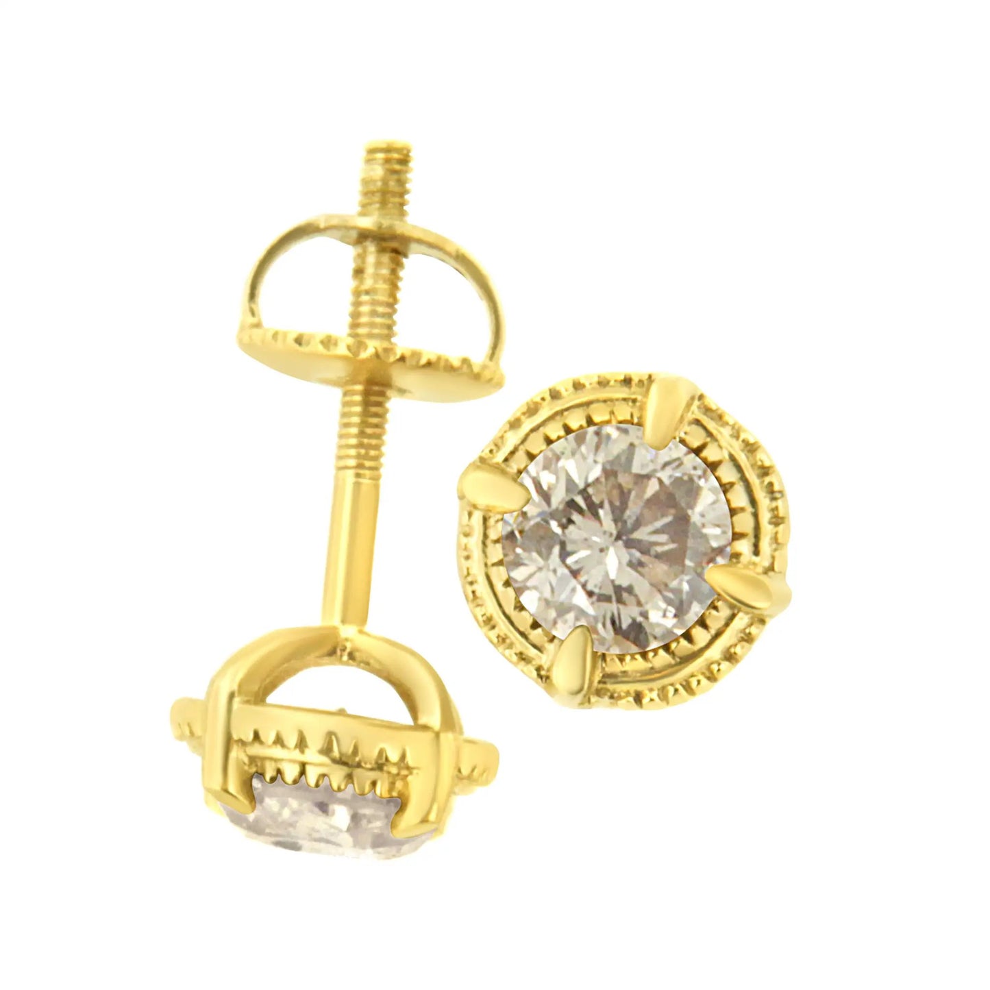 Earrings: 14K gold plated sterling silver diamond stud with milgrain bezel screw back on Tampa Home & Garden Store