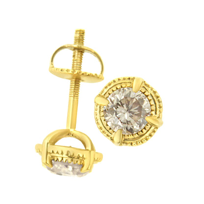 Earrings: 14K gold plated sterling silver diamond stud with milgrain bezel screw back on Tampa Home & Garden Store