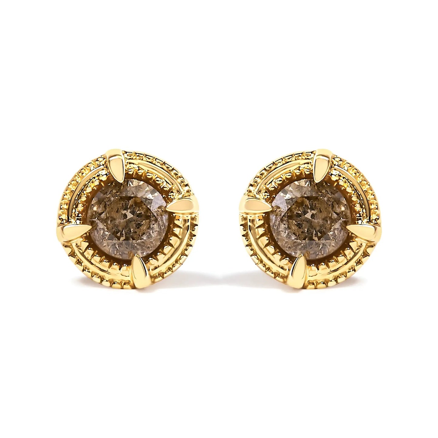 Two 14K yellow gold plated sterling silver diamond stud earrings with milgrain halo by Bids.com on Tampa Home & Garden Store