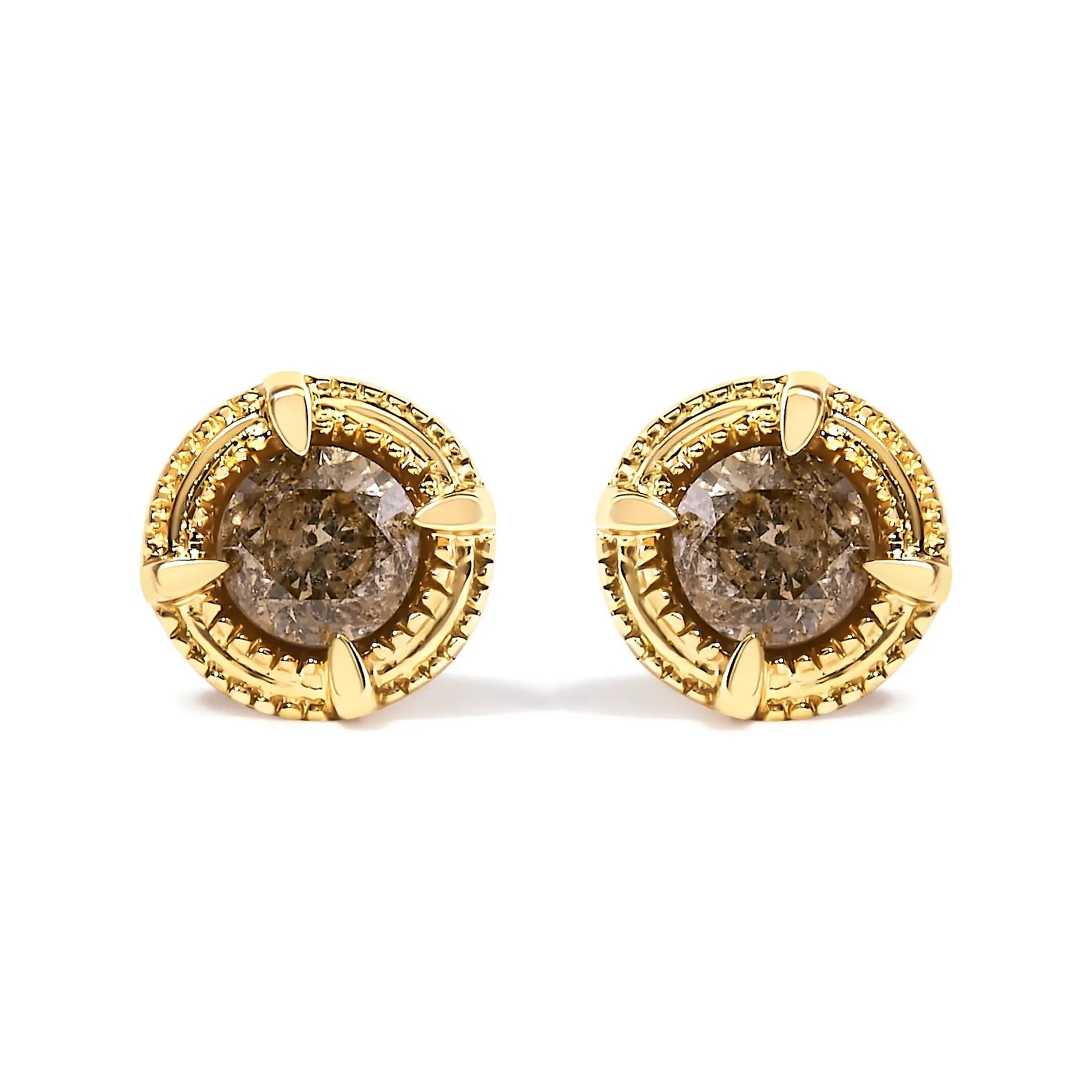 Two 14K yellow gold plated sterling silver diamond stud earrings with milgrain halo by Bids.com on Tampa Home & Garden Store