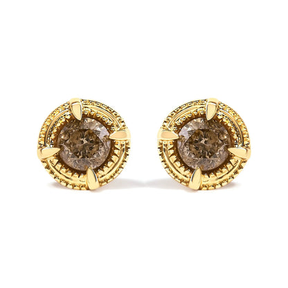 Two 14K yellow gold plated sterling silver diamond stud earrings with milgrain halo by Bids.com on Tampa Home & Garden Store