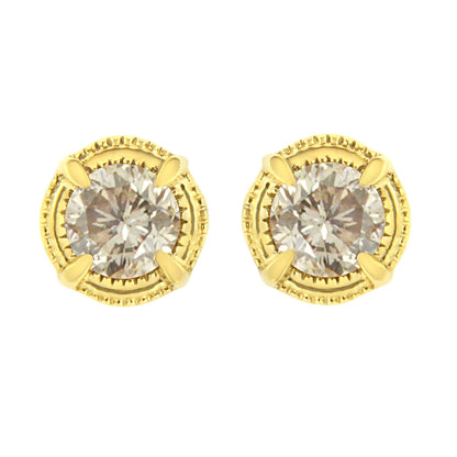 Diamond stud earrings set, 2pc pair, 14K yellow gold plated over sterling 1.0 cttw milgrain halo on Tampa Home & Garden Store