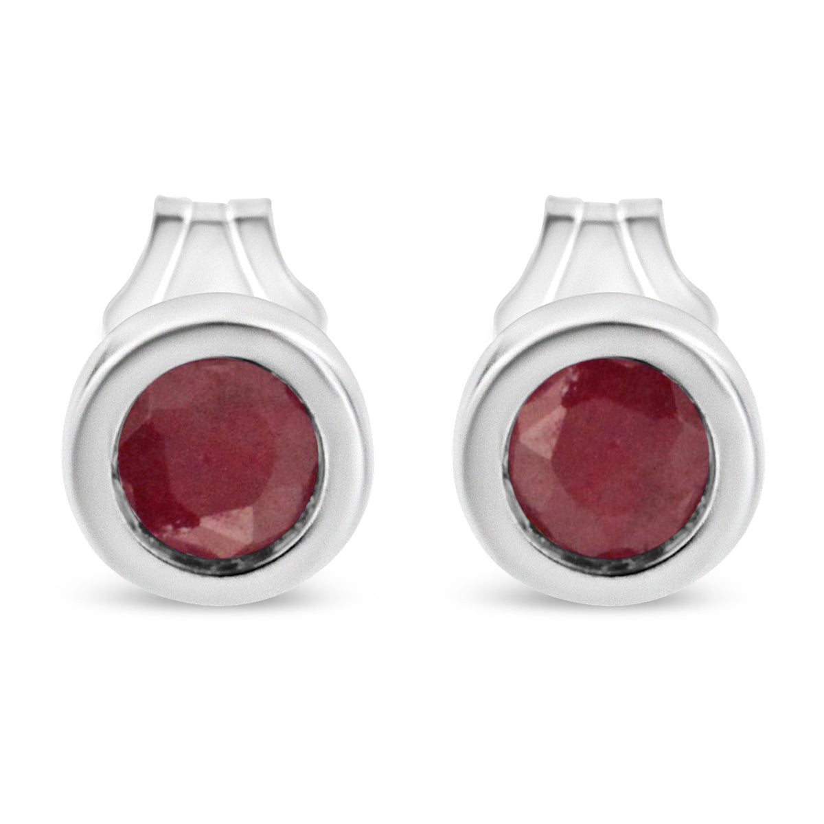 Pair of .925 sterling silver bezel-set 3.5mm created red ruby solitaire stud earrings on Tampa Home & Garden Store