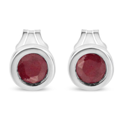Pair of .925 sterling silver bezel-set 3.5mm created red ruby solitaire stud earrings on Tampa Home & Garden Store