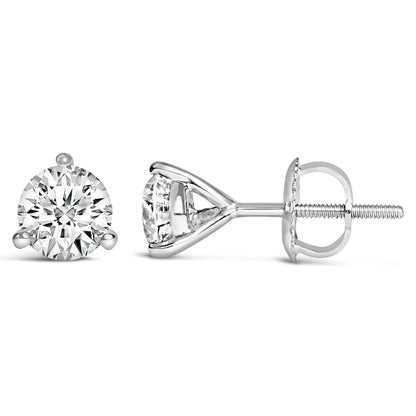 Earrings: 14K white gold lab-grown diamond stud, 2.0 cttw, 3-prong martini setting with screwback posts on Tampa Home & Garden Store