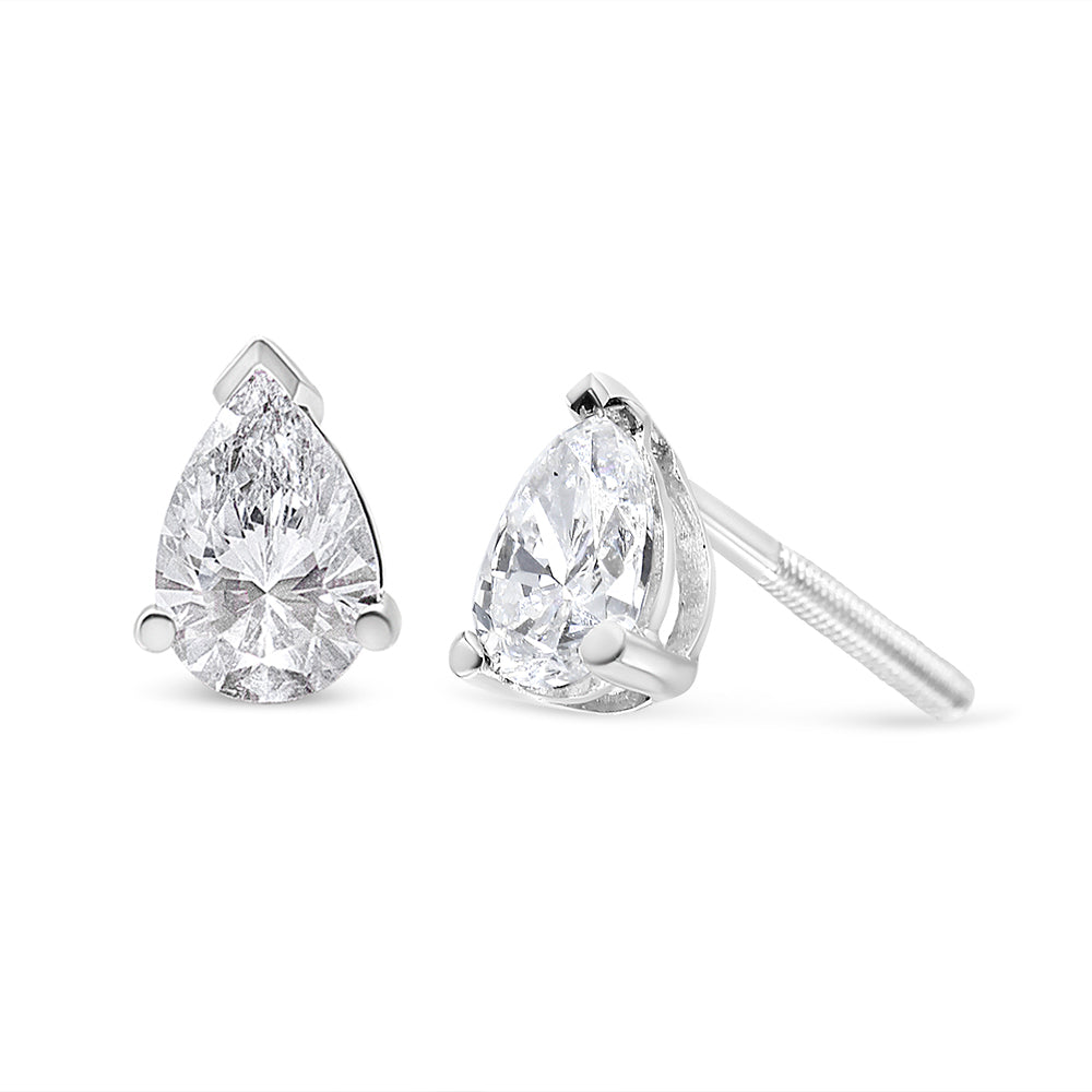 Pear shape solitaire lab-grown diamond stud earrings, 14K white gold, Bids.com, F-G/VS2-SI1 on Tampa Home & Garden Store