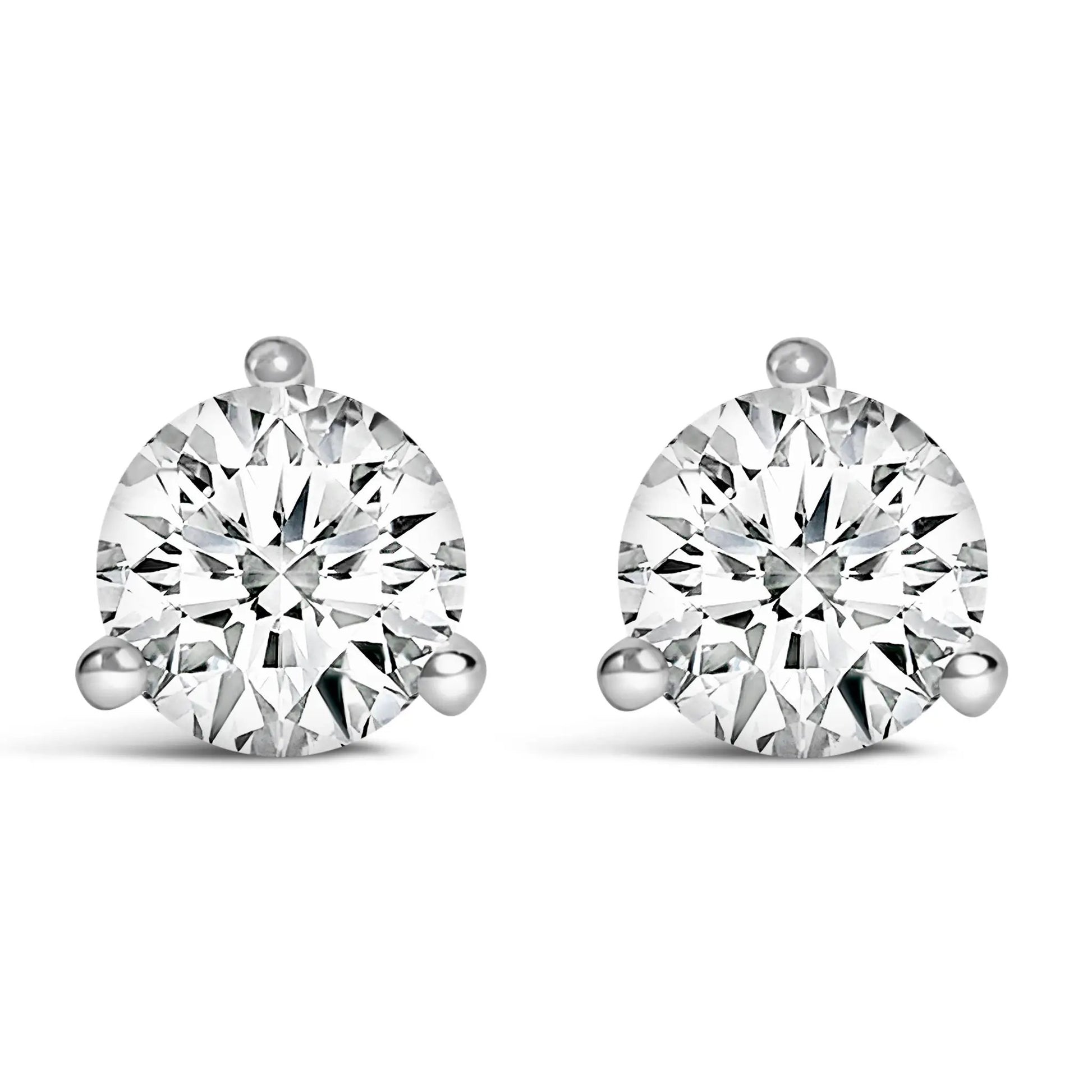 Diamond stud earrings in 14K white gold, lab-grown, 2.0 cttw, 3-prong martini, screwback posts on Tampa Home & Garden Store