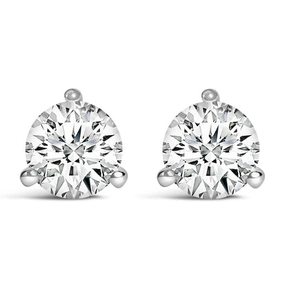 Lab-grown diamond stud earrings in 14K white gold, 2.0 cttw, 3-prong martini, screwback pair on Tampa Home & Garden Store