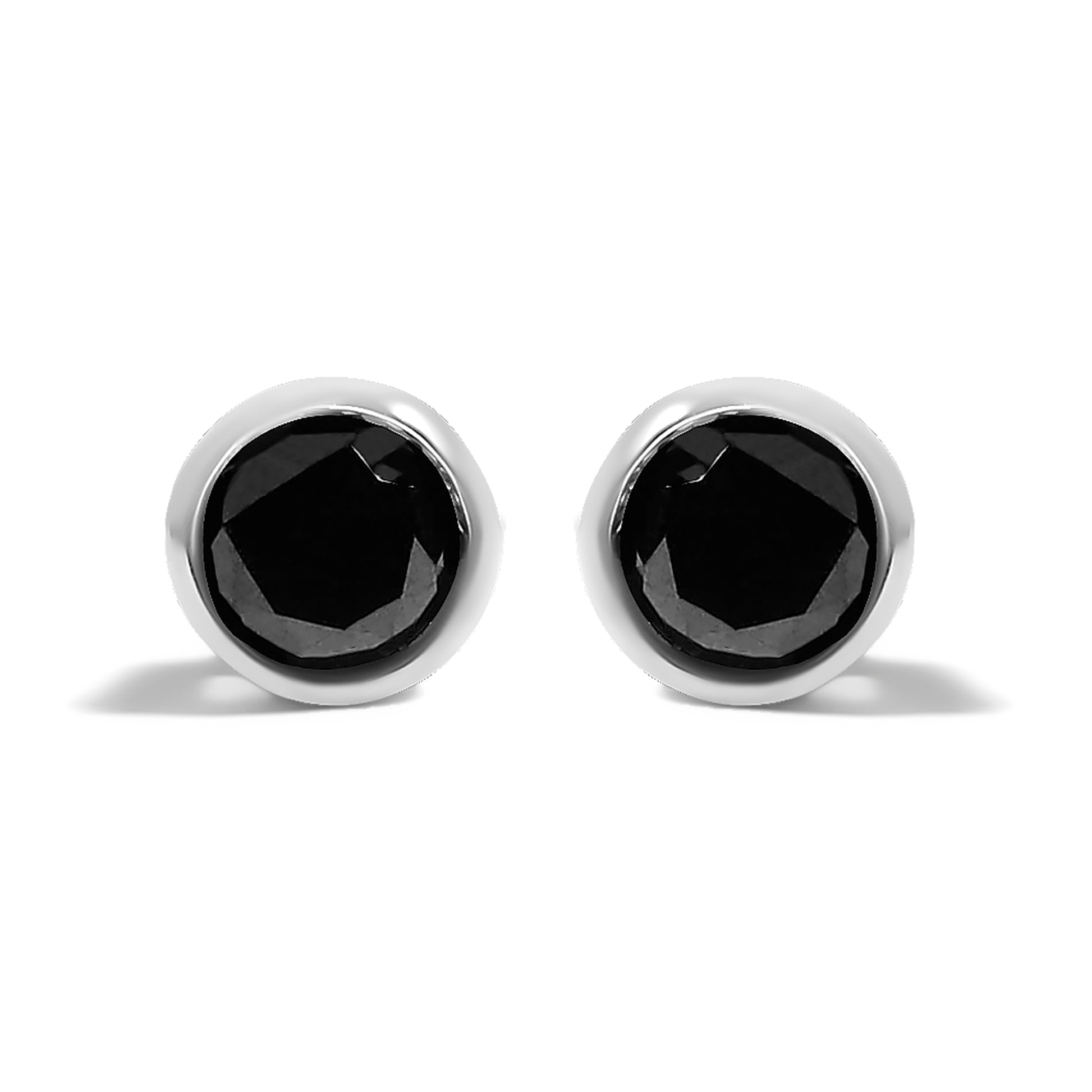 Bezel-set black diamond stud earrings in 925 sterling silver with screw backs, 4.00 cttw on Tampa Home & Garden Store
