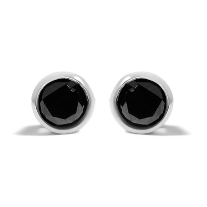 Bezel-set black diamond stud earrings in 925 sterling silver with screw backs, 4.00 cttw on Tampa Home & Garden Store