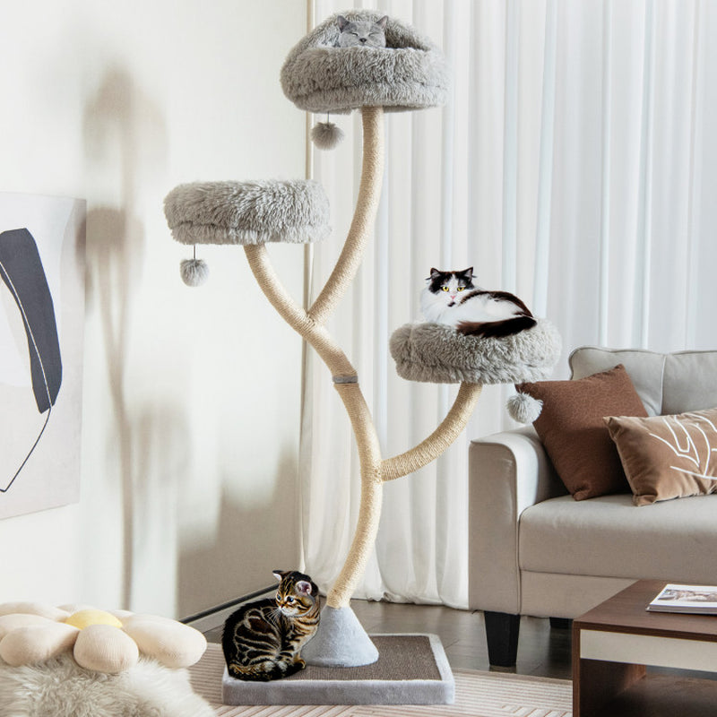 70" Tall Metal Cat Tree Tower with 3 Plush Perches & Sisal Scratching Posts - Tampa Home & Garden Store