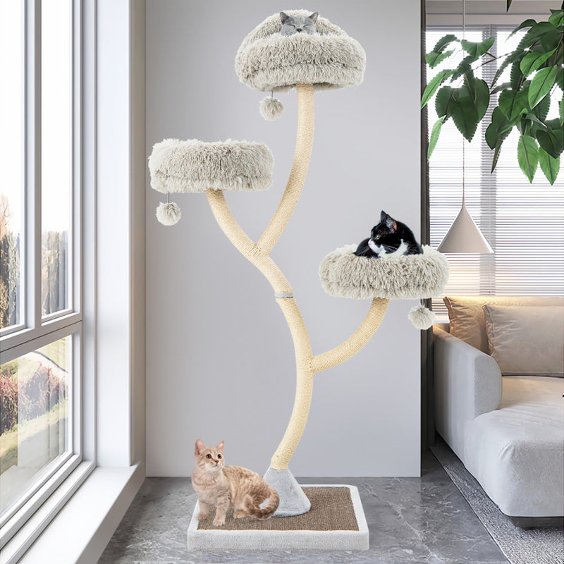 70" Tall Metal Cat Tree Tower with 3 Plush Perches & Sisal Scratching Posts - Tampa Home & Garden Store