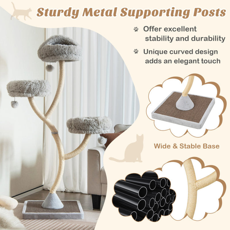 70" Tall Metal Cat Tree Tower with 3 Plush Perches & Sisal Scratching Posts - Tampa Home & Garden Store