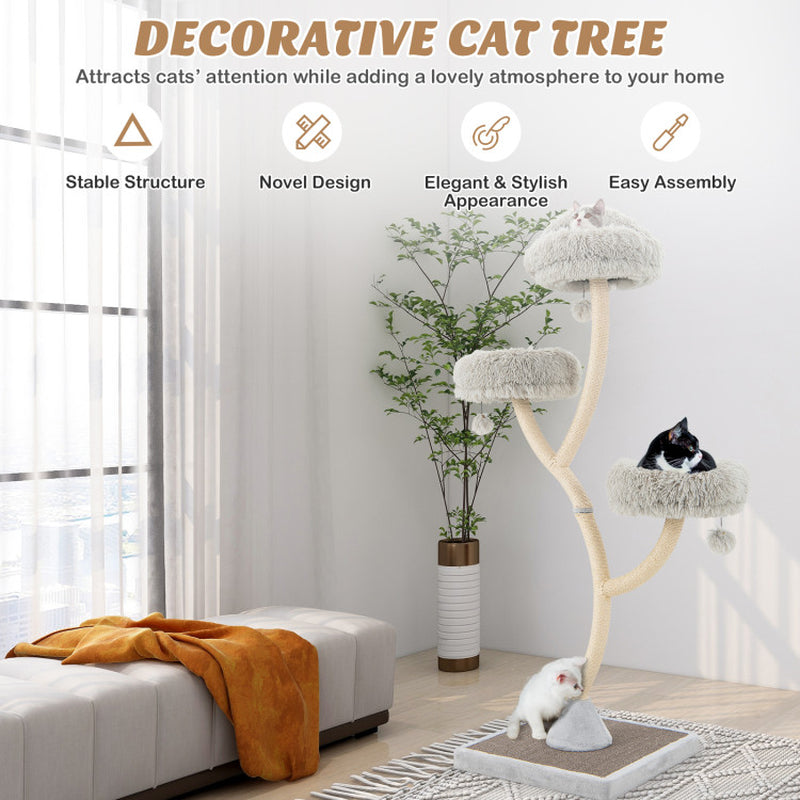 70" Tall Metal Cat Tree Tower with 3 Plush Perches & Sisal Scratching Posts - Tampa Home & Garden Store