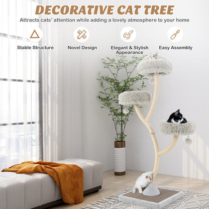 70" Tall Metal Cat Tree Tower with 3 Plush Perches & Sisal Scratching Posts - Tampa Home & Garden Store