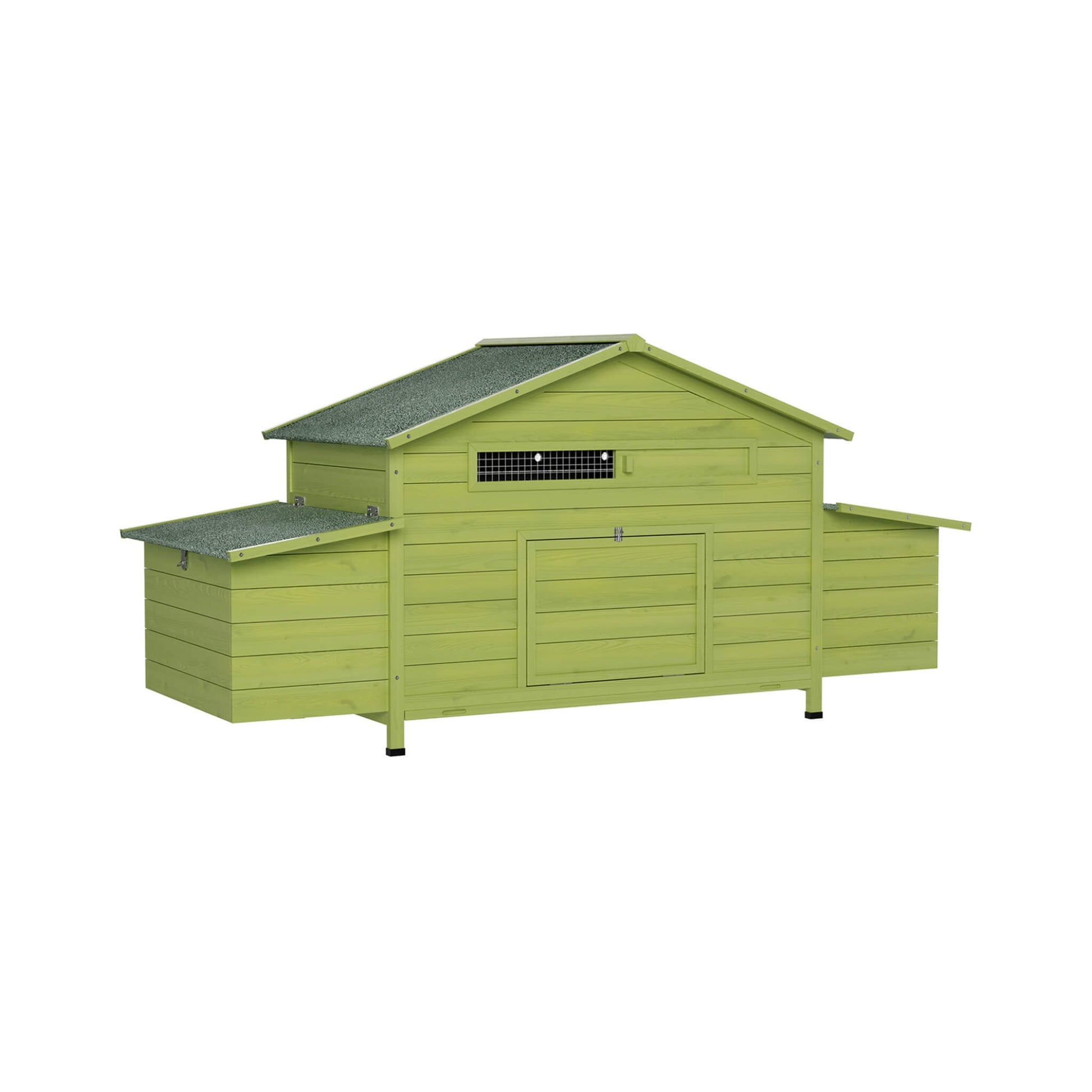 70-Inch wooden chicken coop with nesting box, perch, and run doors in lime green SAKSBY on Tampa Home & Garden Store
