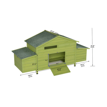 70-inch wooden chicken coop with nesting box, perch, and run doors in lime green finish on Tampa Home & Garden Store