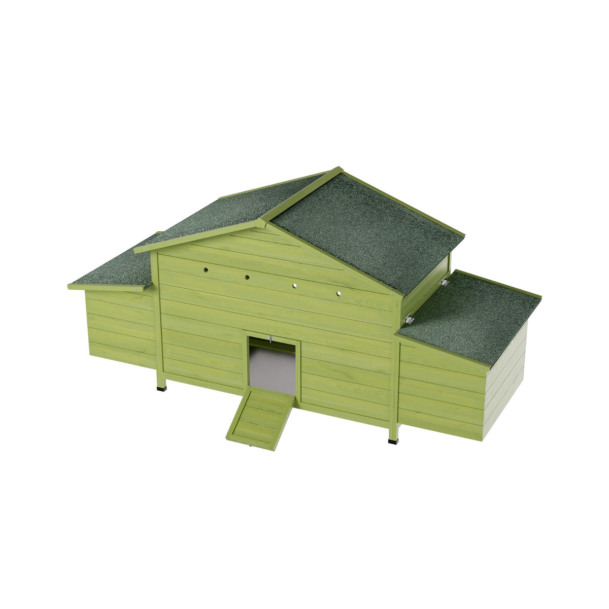 70-Inch wooden chicken coop with nesting box, ramp, and run doors, lime-green finish on Tampa Home & Garden Store