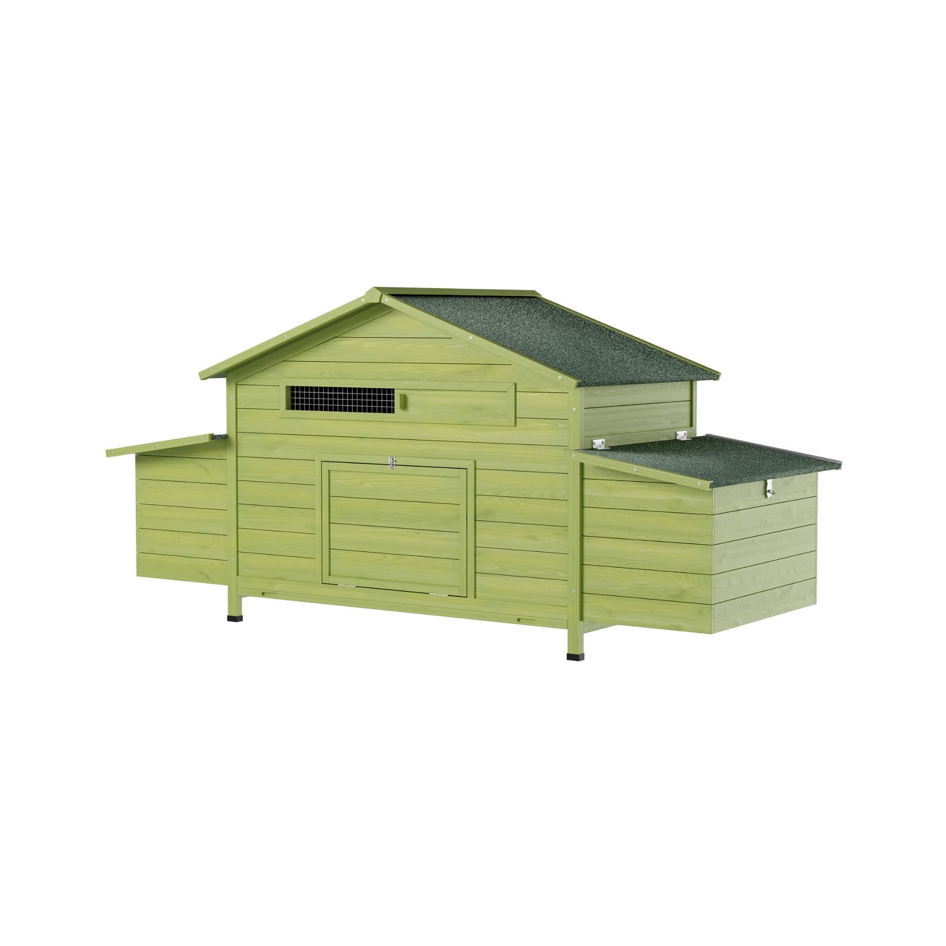 70-Inch wooden chicken coop with nesting box and run doors, green finish on Tampa Home & Garden Store