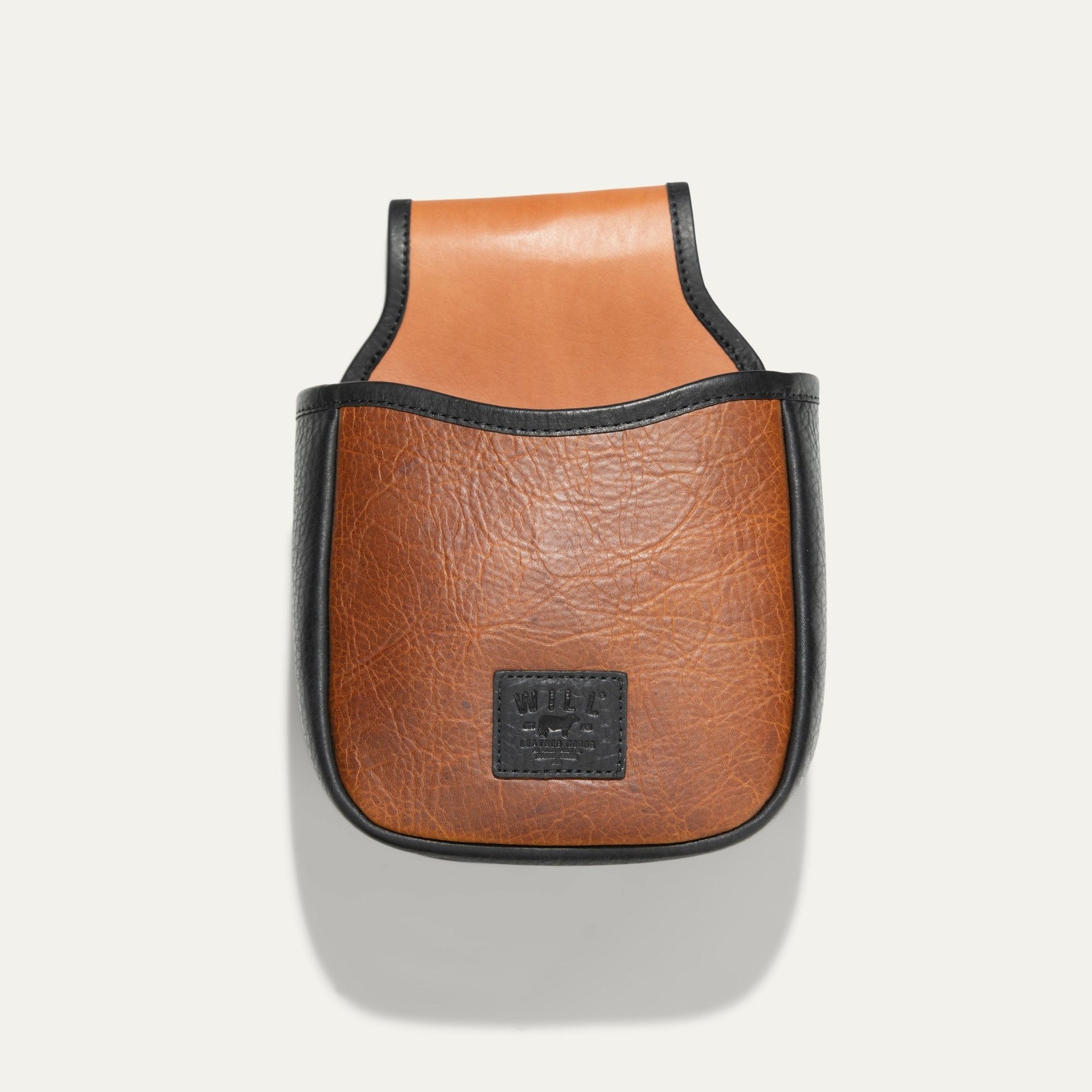 Ammo belt bag by Will Leather Goods, tan leather with black trim on Tampa Home & Garden Store
