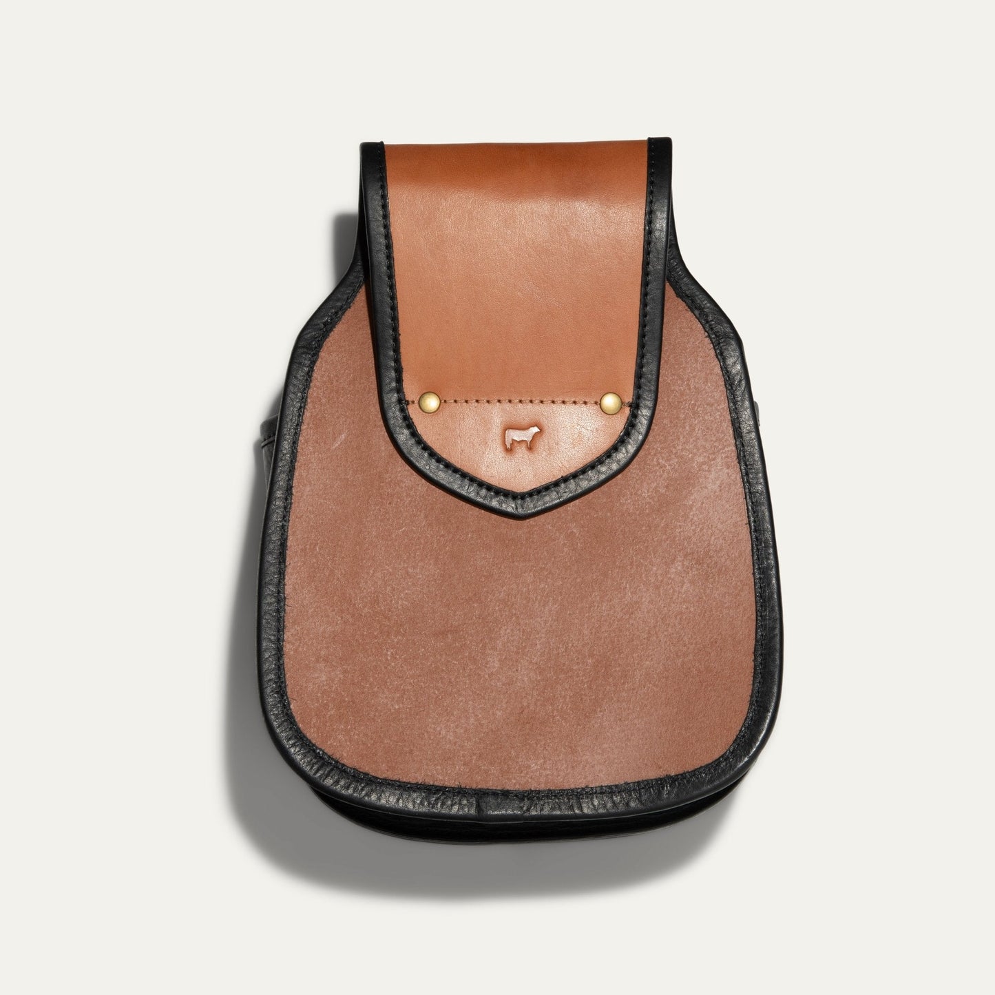Ammo Belt Bag by Will Leather Goods; tan leather body with black trim and brass rivets on Tampa Home & Garden Store