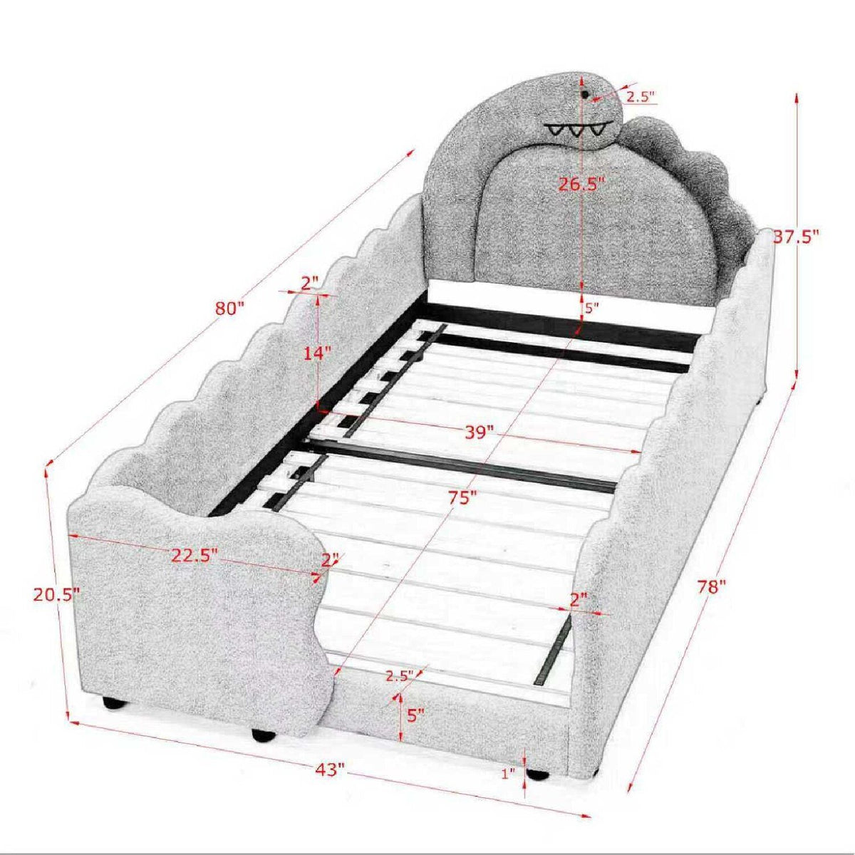 Toddler Dinosaur Bed and Safety Guardrail