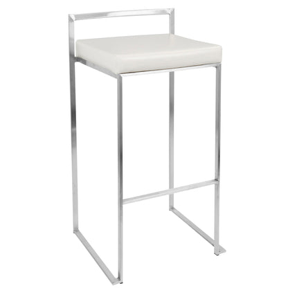 Contemporary stackable barstool set with padded white seat and chrome frame on Tampa Home & Garden Store