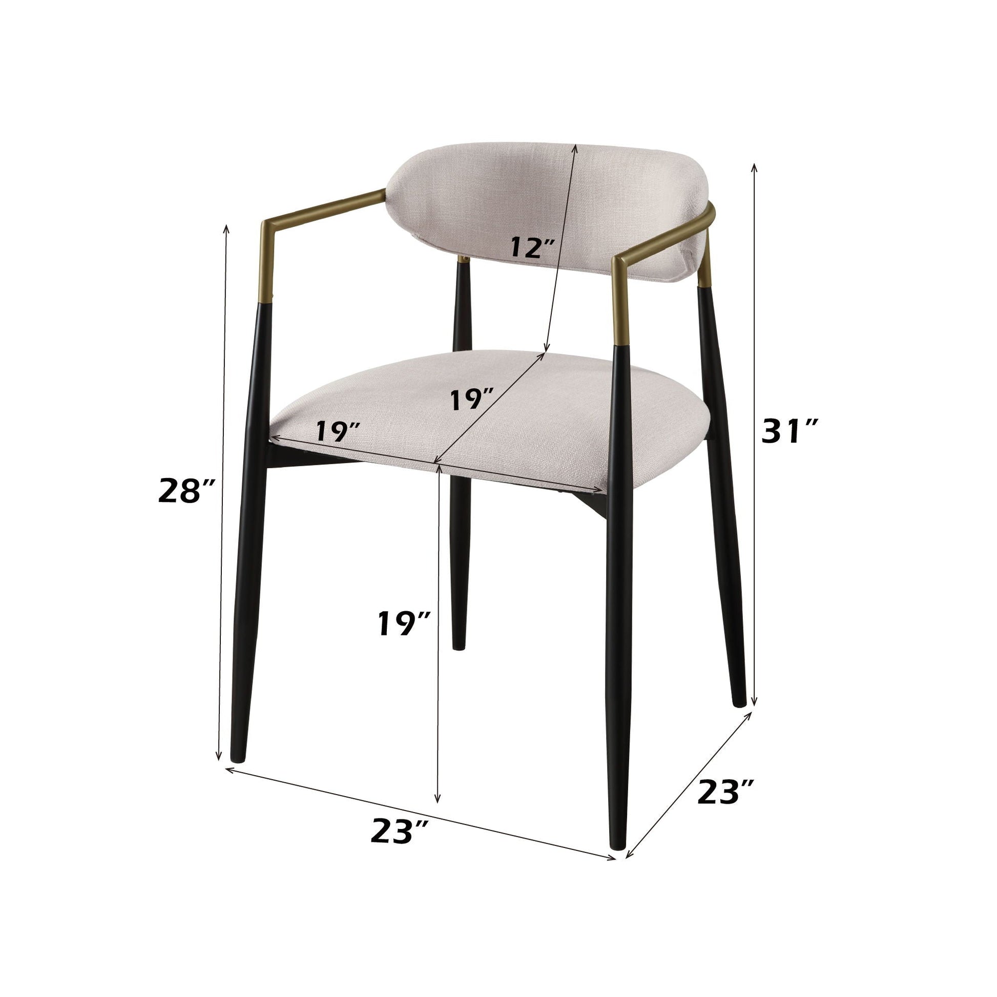 Jaramillo Contemporary Side Chair set of 2, beige upholstery, brass-gold frame with black legs on Tampa Home & Garden Store