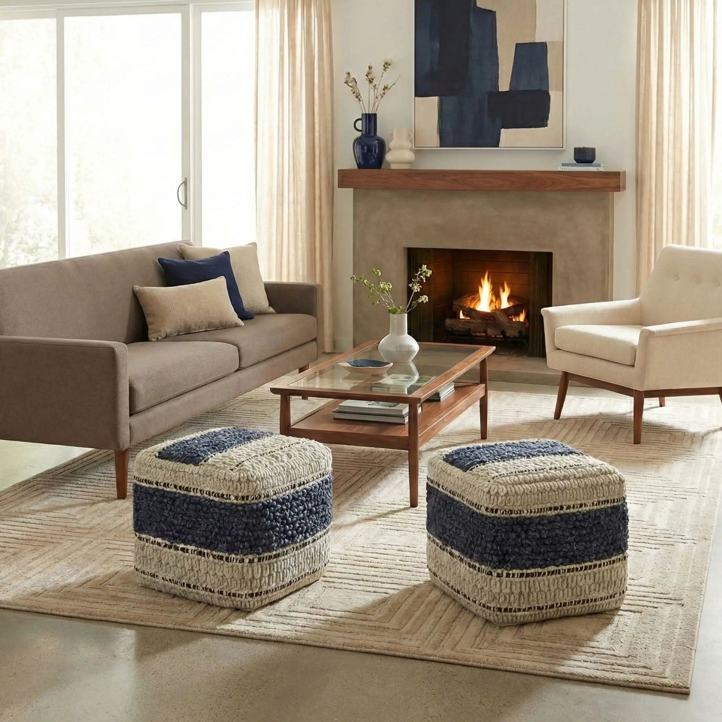 Grady Handcrafted Square Pouf for Living Room