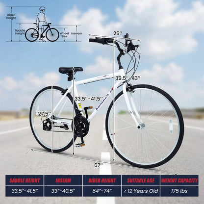 Hybrid Bike for Adults with 700C 18 Speed Shimano