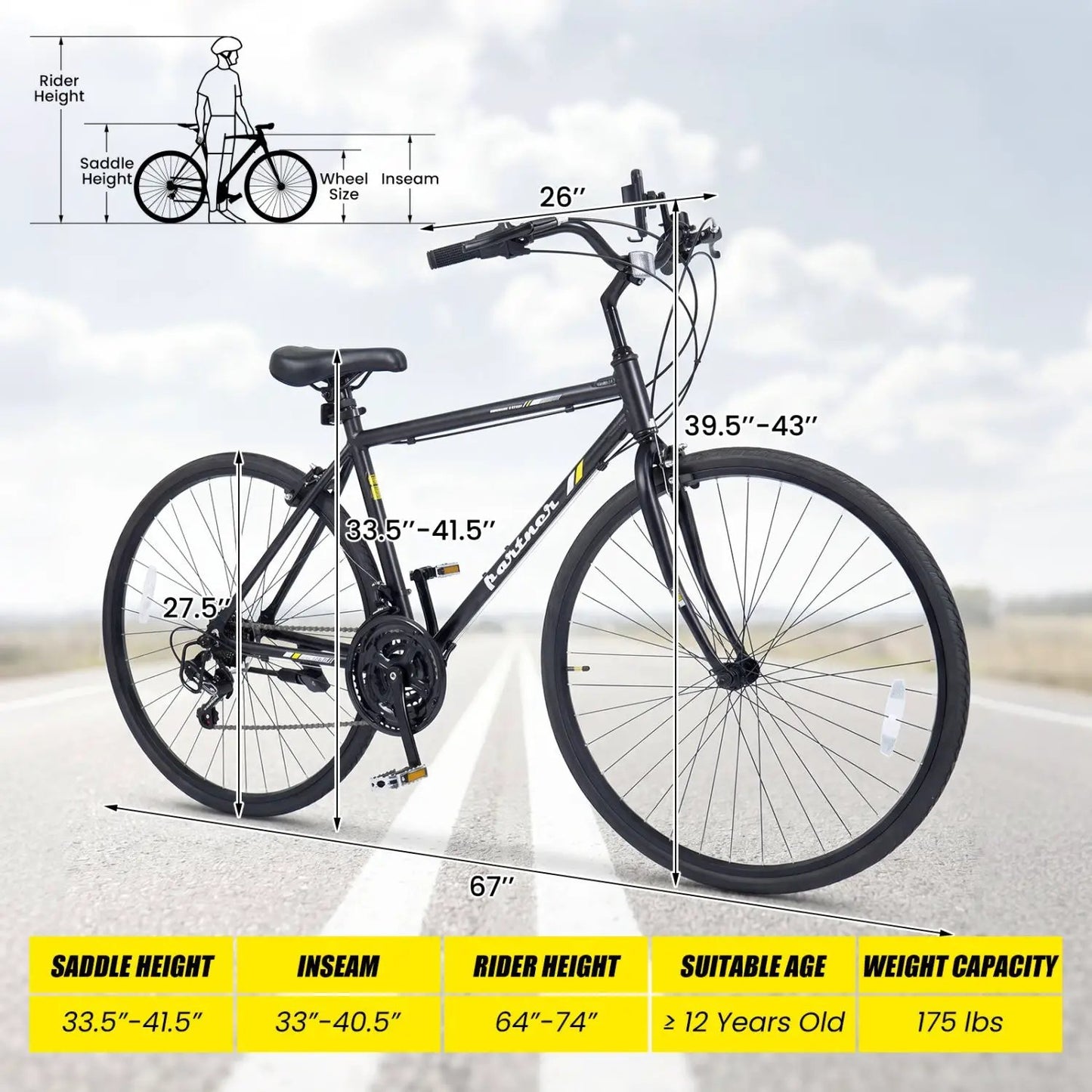 Hybrid Bike for Adults with 700C 18 Speed Shimano